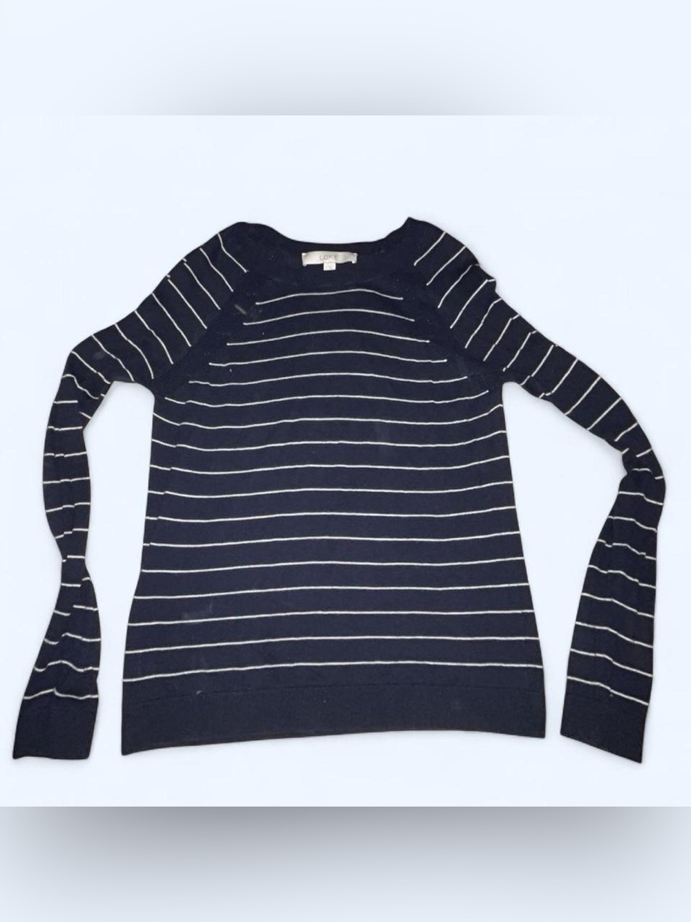 LOFT Navy and White Striped Scoopneck Sweater